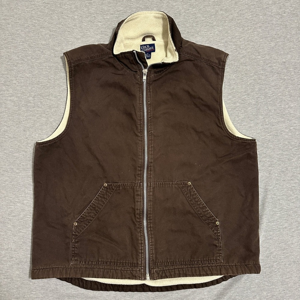 Cold‎ Storage Canvas Workwear Vest Fleece Lined Zip Up Brown Mens Size XL